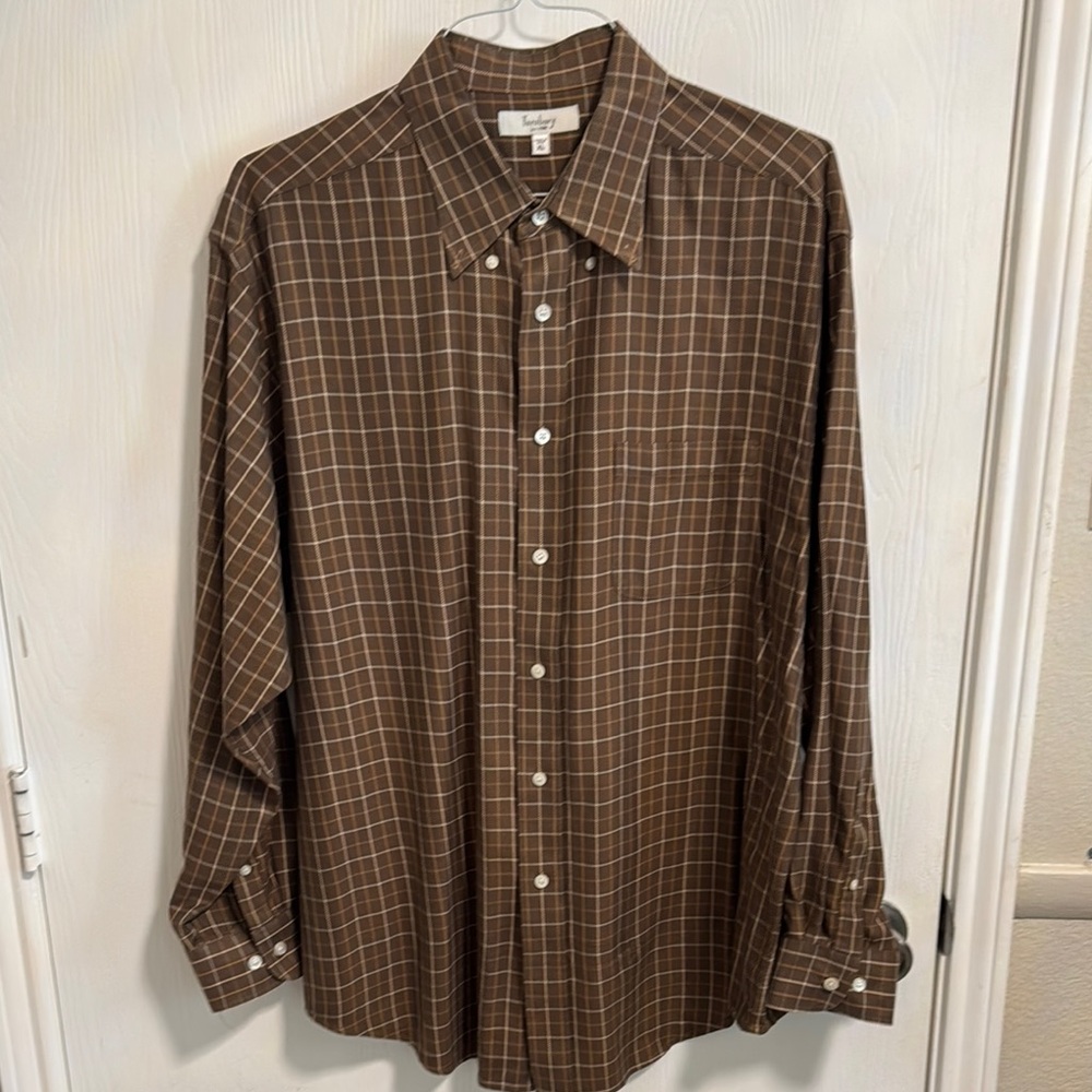 Turnbury Men's XL Brown Long Sleeve Button Down Dress Shirt 100% Cotton Soft